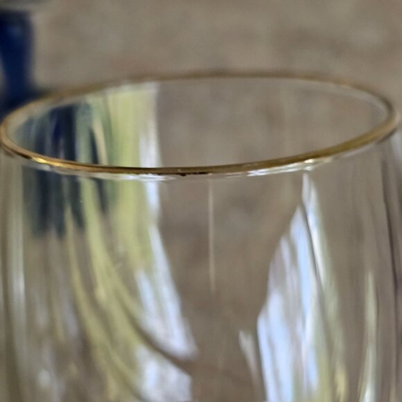 Libbey Crystal Blue Water Wine Glasses 8" Cobalt swag optic vintage gold trim - Picture 7 of 10